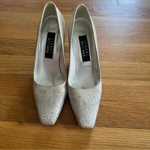 STUART WEITZMAN CREAM GOLD SEQUIN BLOCK HEEL SIZE 6.5
